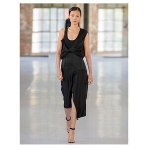 ATLEIN Draped-Bodice Satin Black Dress